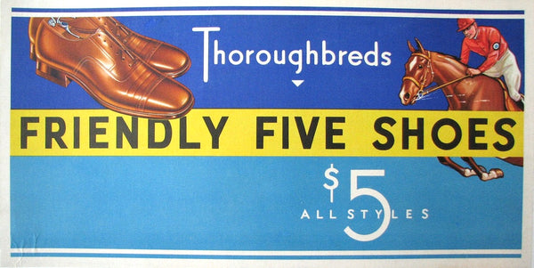 1920's Friendly Five Shoes Vintage Thoroughbred Horse Poster Sign