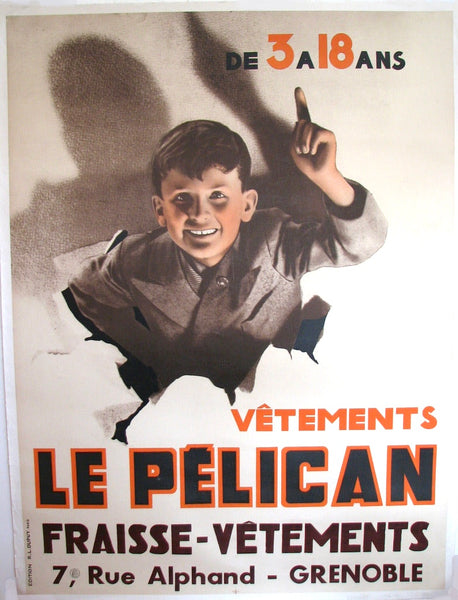 1940's Original French Deco Le Pelican Clothing Photomontage Poster