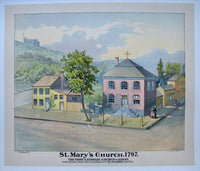 1890's St. Mary's Church Albany NY Donaldson Litho Vintage Poster