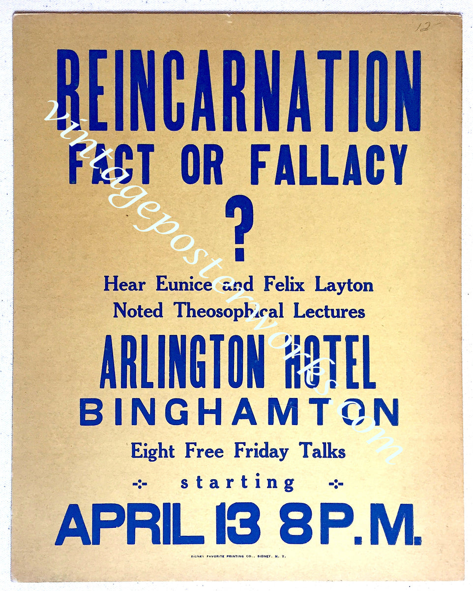 1956 Eunice & Felix Layton Reincarnation Talk Binghamton NY Poster ...